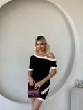 Deridün Yıldız Shoes Kadın Kısa Kollu Asimetrik Kesim Yaka şerit Ve Aksesuar Detaylı Modal Elbise