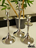 3'Lü Metal Mumluk Şamdan Seti, Dekoratif Set, Ev Nişan Dekorasyonu (23-28-33cm) Çap 12 Cm