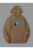 Üç İplik Yıldızlı Gece Dalga Baskılı Unisex Kemik Kanguru Cepli Kapüşonlu Sweatshirt Hoodie | M