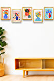 5 Parça Çerçeve Görünümlü Mdf Tablo Seti,  Oturma Odası, Salon, Ofis, Ev Duvar Tablosu