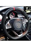 Opel Corsa D-e Uyumlu Dikmeli Deri Direksiyon Kılıfı Alkantara-karbon Kırmızı Yüzüklü
