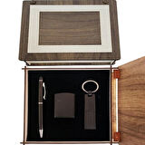 Dodes Özel Ahşap Kutulu Mat Siyah Kalem Anahtarlık ve Çakmak Set