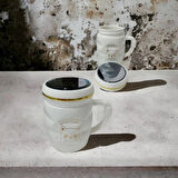 Dodes Ayna Kapaklı Panda Desenli Porselen Kupa Bardak Beyaz Kupa Bardak