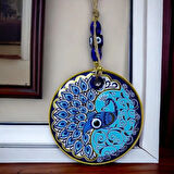 Dodes Yaldızlı Nazar Boncuklu Tavus Kuşu Duvar Süsü Cam Duvar Dekoru