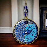 Dodes Yaldızlı Nazar Boncuklu Tavus Kuşu Duvar Süsü Cam Duvar Dekoru