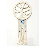 Dodes Nazar Boncuklu Ekru Renk Makrome Hayat Ağacı Duvar Süsü