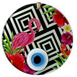 Dodes Pembe Flamingolu Çiçekli Nazar Boncuklu 15 Santimetre Çapında Duvar Süsü