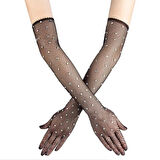 Dodes Siyah İncili Elmas File Örgü Uzun Eldiven