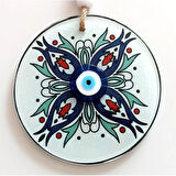 Dodes Turkuaz Ve Lacivert Renk Çiçekli Füzyon Cam Duvar Süsü