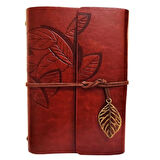 Dodes Yaprak Desenli Kahverengi Deri Defter