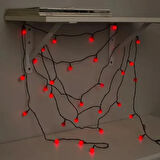 Dodes 5m 28 LED Mini Top Işık Kırmızı - Fişli, Siyah Kablo
