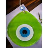 Dodes Mavi Nazar Boncuklu Şeffaf Açık Yeşil Renk Nazar Boncuklu Damla Desen El Yapımı Duvar Süsü