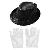 Dodes Siyah Renk Payetli Çocuk Şapkası ve Beyaz Renk Çocuk Eldiveni