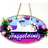 Dodes Kedi Figürlü Hoşgeldiniz Yazılı El Boyaması Renkli Kapı Süsü