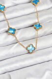 Dodes Dodes 316L Çelik Zincir Gold Buz Mavisi Renk Yonca Kolye TG27BKO10566