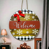 Dodes Dijital Baskı Kırmızı Kurdeleli İncili Welcome Kapı Süsü 30 Cm Kapı Süsü