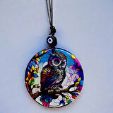 Dodes Dalda Baykuş Desenli 12 Cm Füzyon Cam Duvar Süsü