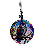 Dodes Dalda Baykuş Desenli 12 Cm Füzyon Cam Duvar Süsü