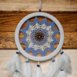 Dodes Buz Mavisi Renginde Nazar Motifli Kuş Tüylü Duvar Süsü