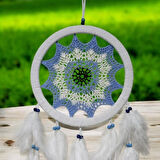 Dodes Buz Mavisi Renginde Nazar Motifli Kuş Tüylü Duvar Süsü