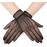 Dodes Siyah Renk Likralı File Eldiven Parmaklı Örgü Eldiven Yetişkin Boy
