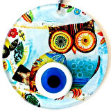 Dodes Bilgin Baykuş Nazar Boncuklu 12 Santimetre Füzyon Cam Duvar Süsü