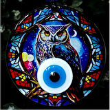 Dodes Baykuşlu Gece Desenli 12 Santimetre Füzyon Cam Duvar Süsü