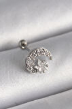 Dodes 316L Çelik Gümüş Renk Zirkon Taşlı Ay Yıldız Tragus Piercing TG27PR1257