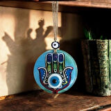 Dodes Fatma Ana Eli Desenli Nazar Boncuklu Duvar Süsü 10 Cm Cam Duvar Dekoru