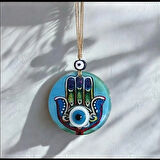 Dodes Fatma Ana Eli Desenli Nazar Boncuklu Duvar Süsü 10 Cm Cam Duvar Dekoru