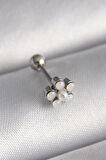 Dodes 316L Çelik Gümüş Renk Zirkon Taşlı Çiçek Model Tragus Piercing TG27PR1283
