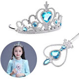 Dodes Karlar Ülkesi Elsa Mavi Kalpli Taç ve Mavi Asa Seti Çocuk Boy