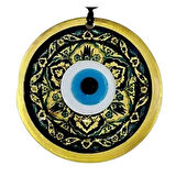 Dodes Lale desenli Altın Rengi Nazar Boncuklu Füzyon Cam Duvar Dekoru