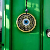 Dodes Lale desenli Altın Rengi Nazar Boncuklu Füzyon Cam Duvar Dekoru