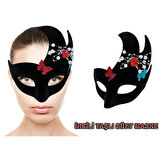 Dodes Siyah İncili Taşlı Süet Venedik Parti Maskesi