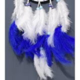 Dodes Nazar Boncuğu Desenli Bol Kuş Tüylü Beyaz Renk Dream Catcher El Yapımı Duvar Dekoru