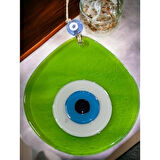 Dodes Orta Boy Şeffaf Yeşil Damla Desen Nazar Boncuklu Duvar Dekoru Cam Duvar Süsü