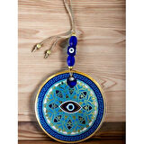 Dodes Nazar Boncuk Gözlü Mavi Çizgili Duvar Süsü Desenli Duvar Dekoru