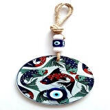 Dodes Balık Desenli Nazar Boncuklu Füzyon Cam Duvar Dekoru