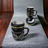 Dodes Ayna Kapaklı Panda Desenli Porselen Kupa Bardak Siyah Kupa Bardak