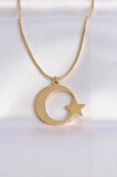 Dodes Dodes 316L Çelik Zincir Gold Renk Ay Yıldız Unisex Kolye TG27BKO8699