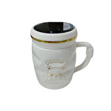 Dodes Ayna Kapaklı Panda Desenli Porselen Kupa Bardak Beyaz Kupa Bardak