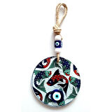 Dodes Balık Desenli Nazar Boncuklu Füzyon Cam Duvar Dekoru