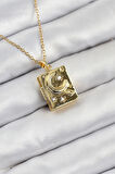 Dodes Dodes 316L Çelik Zirkon Taşlı Açılabilr Kapaklı Kitap Model Gold Renk Kadın Kolye TG27BKO10515