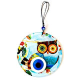 Dodes Bilgin Baykuş Nazar Boncuklu 12 Santimetre Füzyon Cam Duvar Süsü