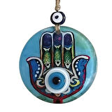 Dodes Fatma Ana Eli Desenli Nazar Boncuklu Duvar Süsü 10 Cm Cam Duvar Dekoru