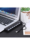 Yeni 2025 7 Port Usb Çoklayıcı Hub Anahtarlı Aç/kapa Düğmeli Işıklı Usebe Çoğaltıcı Tak Çalıştır