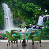 Orman ve Şelale Manzaralı Duvar Kağıdı Baskı