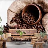 Çuvalda Kahve Çekirdekli Cafe Duvar Kağıdı Baskı