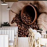 Çuvalda Kahve Çekirdekli Cafe Duvar Kağıdı Baskı